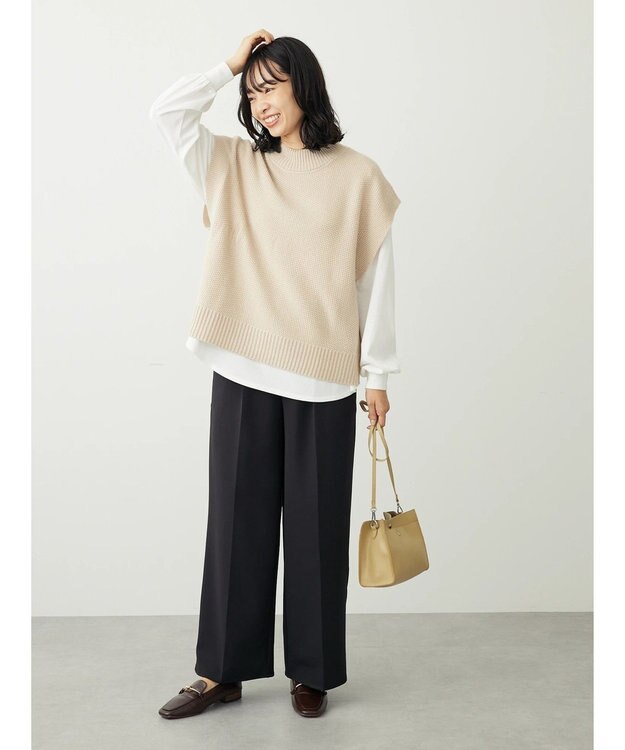 Green Parks ＳＥＴ２点モックネックカノコベスト＋ロンＴＥＥ Light Beige