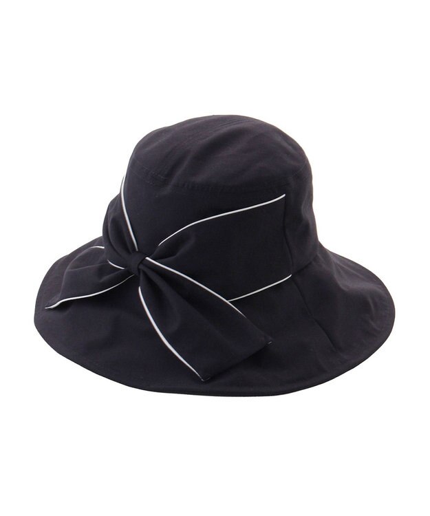 MOONBAT 【遮光100％/遮熱/UV】HIROKO KOSHINO(ヒロコ コシノ)遮光 ビッグリボンハット 帽子 広つば ゆったりMサイズ 手洗い可能/サイズ調整可能/日本製 ディープブルー