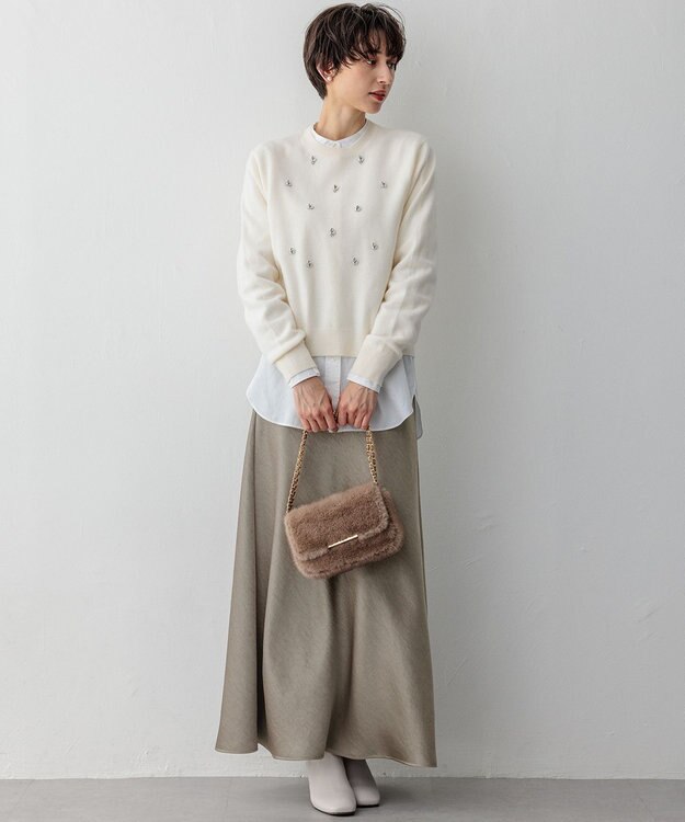 23区 L 【Oggi掲載/洗える】ヴィンテージダブルサテン ナロー スカート ブラウン系