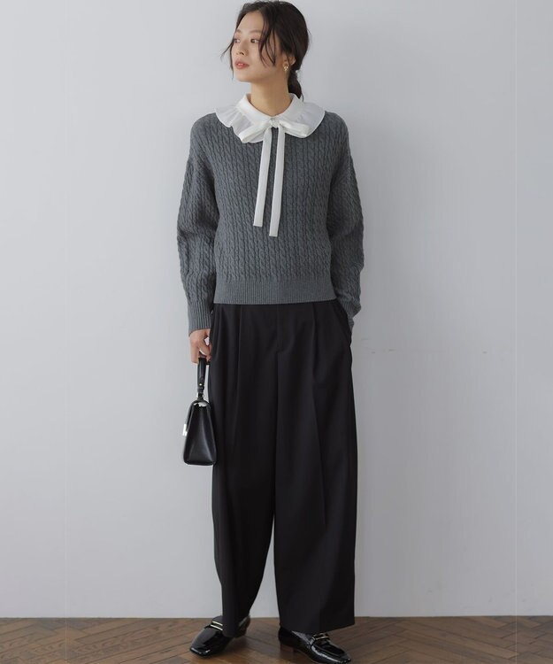 組曲 【WEB限定】ボウタイ付きフリルカラー ブラウス アイボリー系