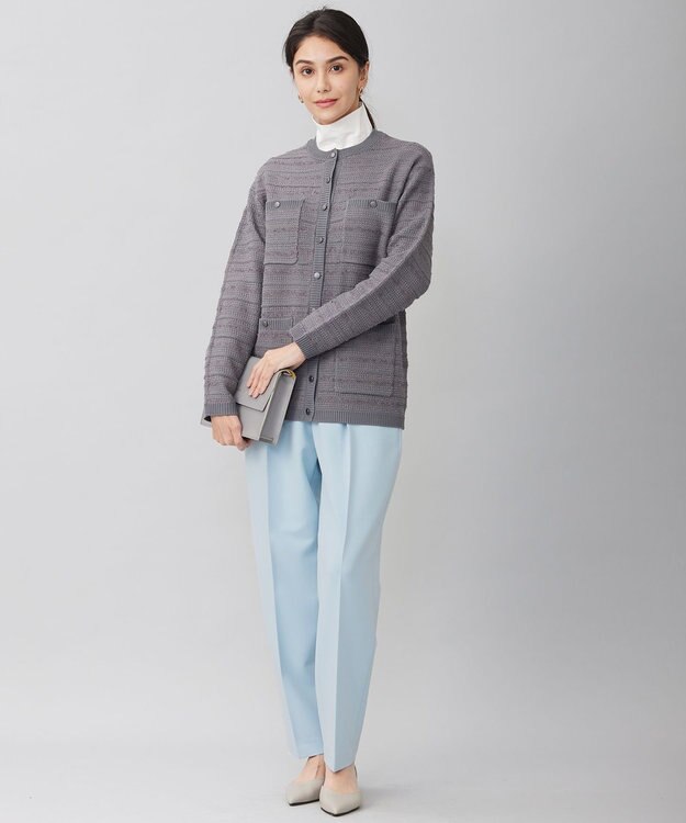 自由区 【洗える】オックスストレッチテーパード パンツ サックス