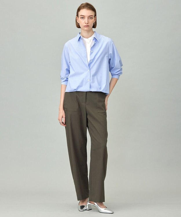 ICB 【洗える】ストレッチピーチツイル バレルパンツ カーキ系