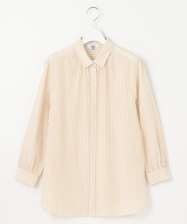 J.PRESS LADIES 【洗える】コットンアセVis ストライプ シャツカラー ブラウス ベージュ系1