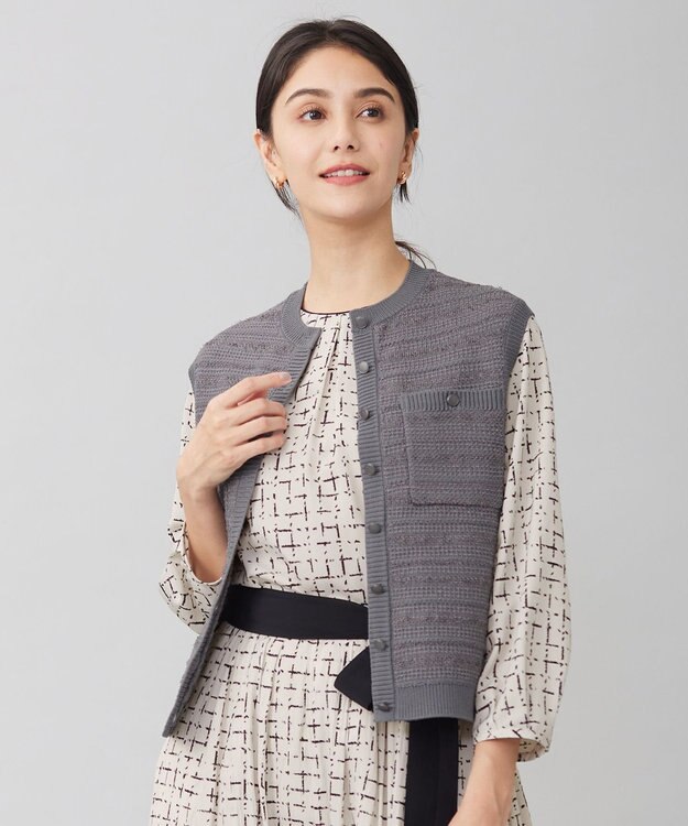 自由区 【洗える】テクスチャーコットンブレンドニット ベスト グレー