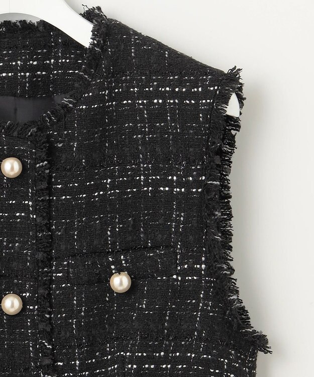 Feroux 【洗える】ラメツイード ジレ ブラック系1