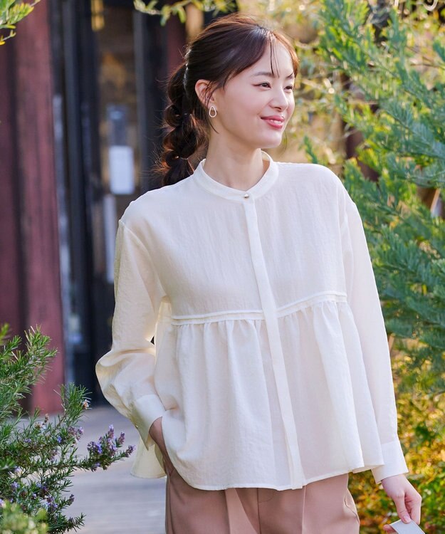 Tiaclasse 【洗える】ピンタックギャザーブラウス オフホワイト