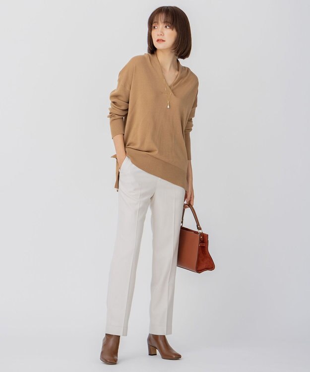 23区 S 【10色展開】ウーステッドウール 重ね襟Vネック ニット [WEB限定]キャメル系