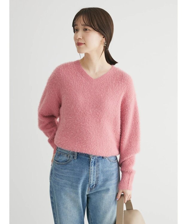 Green Parks フェザーＶネックニットプルオーバー Pink