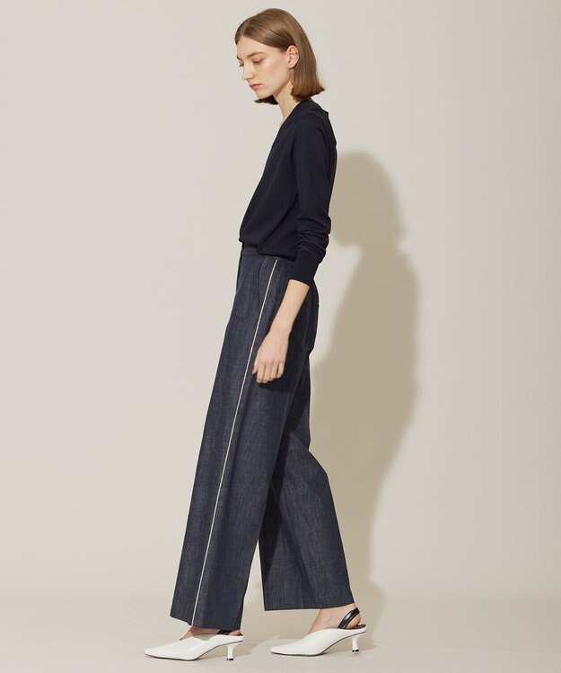 ICB L 【洗える】 コットンリアクティブデニム ワイドストレートパンツ インディゴ系