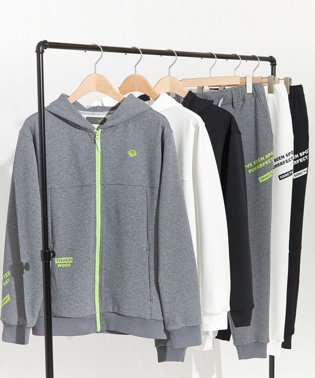 PW CIRCULUS 【MEN】【洗える/吸汗速乾/ストレッチ】ダンボール ロゴ ジップアップ パーカー ライトグレー系