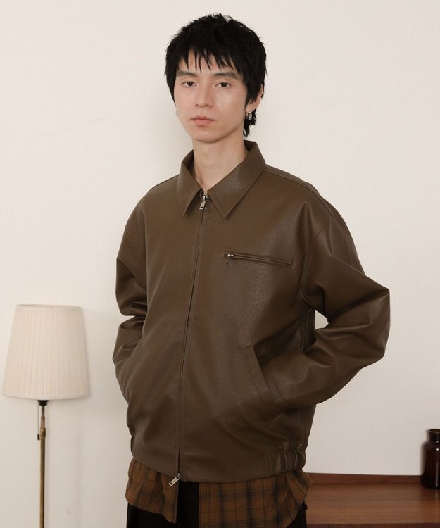 WEGO PUダブルZIPブルゾン ブラウン