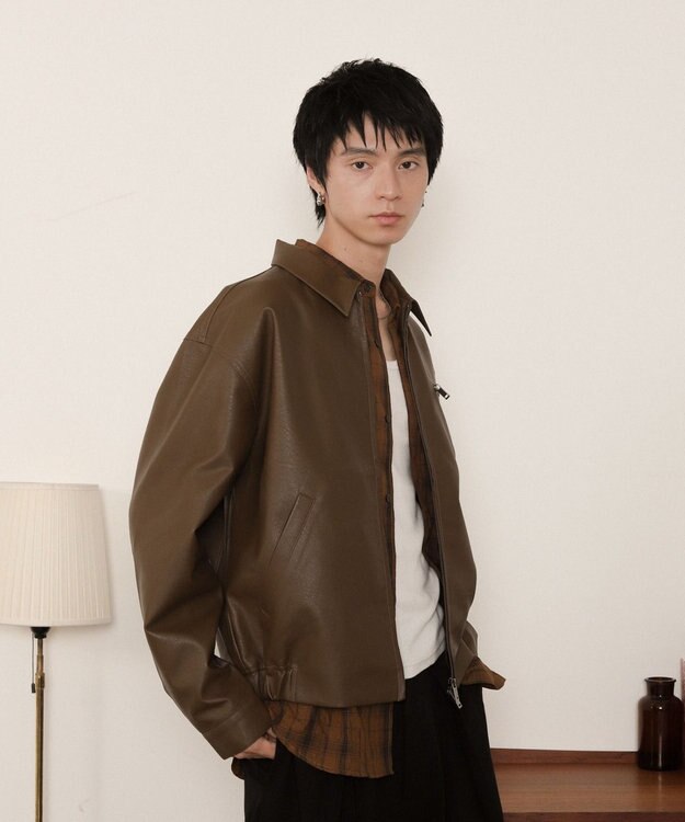 WEGO PUダブルZIPブルゾン ブラウン