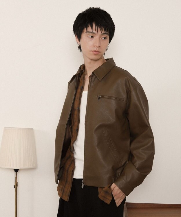 WEGO PUダブルZIPブルゾン ブラウン