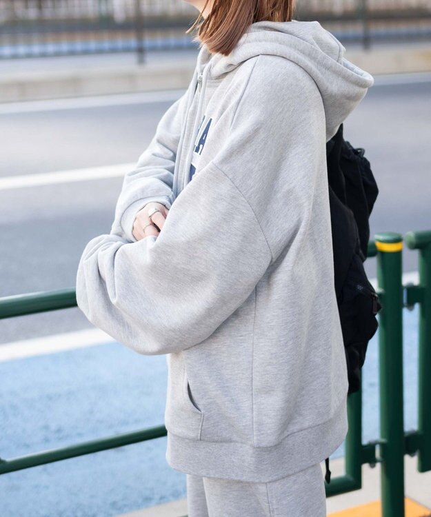 WEGO ナンバリングビッグジップパーカー 杢グレー