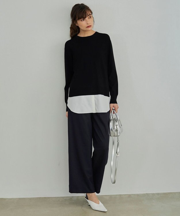 ICB L 【洗える】クロスコンビ シャツドッキングプルオーバー ブラック系