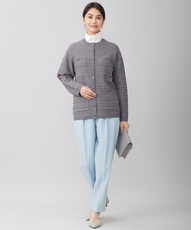 自由区 【洗える】オックスストレッチテーパード パンツ サックス