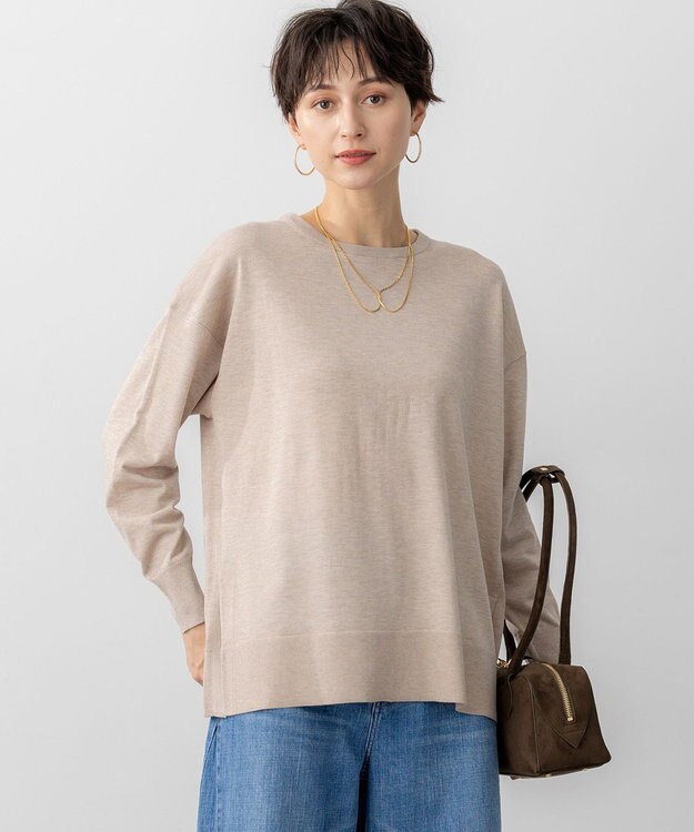 23区 L 【洗える】オータムシャイニー リラクシー ニット ベージュ系