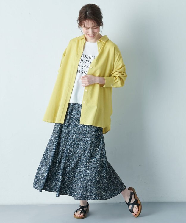 ANY 【洗濯機可能/ウエストゴム】プリントマーメイドスカート ネイビーフラワー