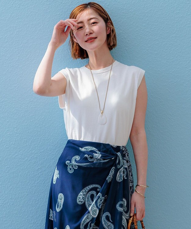 23区 【洗える】スビンハイツイストコットン ノースリーブ ニット ホワイト系