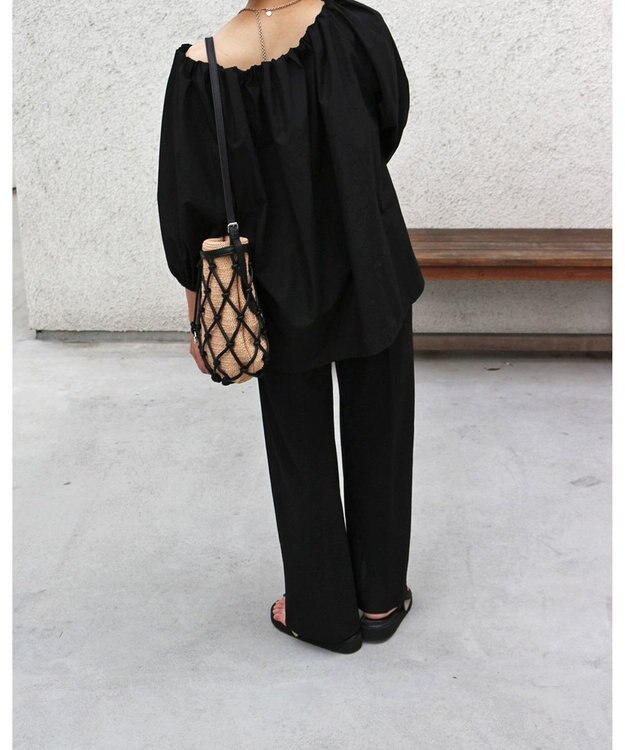 MORROW by thank 【軽量】レザーメッシュバック / NATALIE ブラック X N.ラフィア