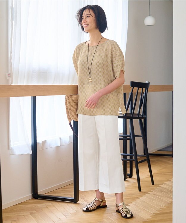 自由区 【接触冷感・吸湿・速乾・XXSサイズあり】COOL MAXクロップド丈 ワイドパンツ アイボリー系