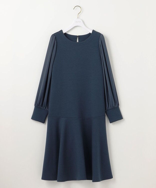 ANY SIS 【洗える】サテンコンビダンボール ワンピース ダルブルー