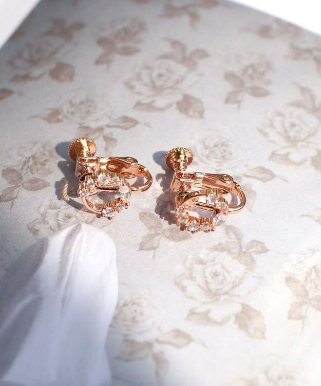 Tiaclasse 【金属アレルギー対応】　サークルストーンイヤリング ピンクゴールド