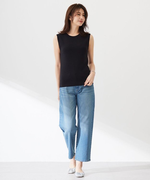 J.PRESS LADIES S 【洗える】BASIC STRETCH DENIM ボーイフィット パンツ ダルブルー系