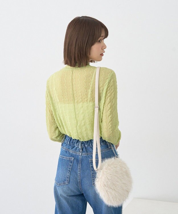 earth music&ecology ハイネックシアーうねうねプルオーバー Light Green