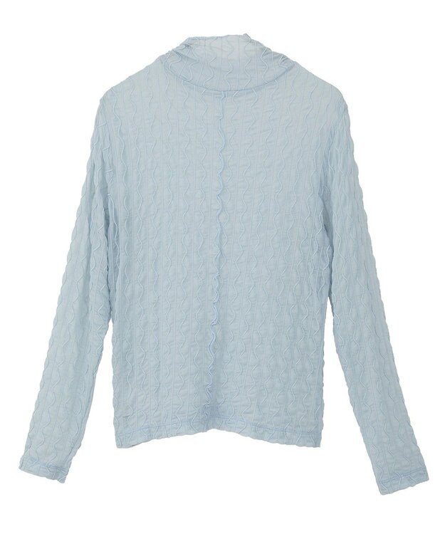 earth music&ecology ハイネックシアーうねうねプルオーバー Light Blue