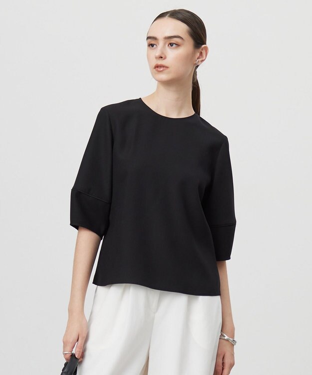 ICB 【UVケア・接触冷感・速乾・防シワ・洗える】 FluidBackSatin ランタンスリーブブラウス ブラック系