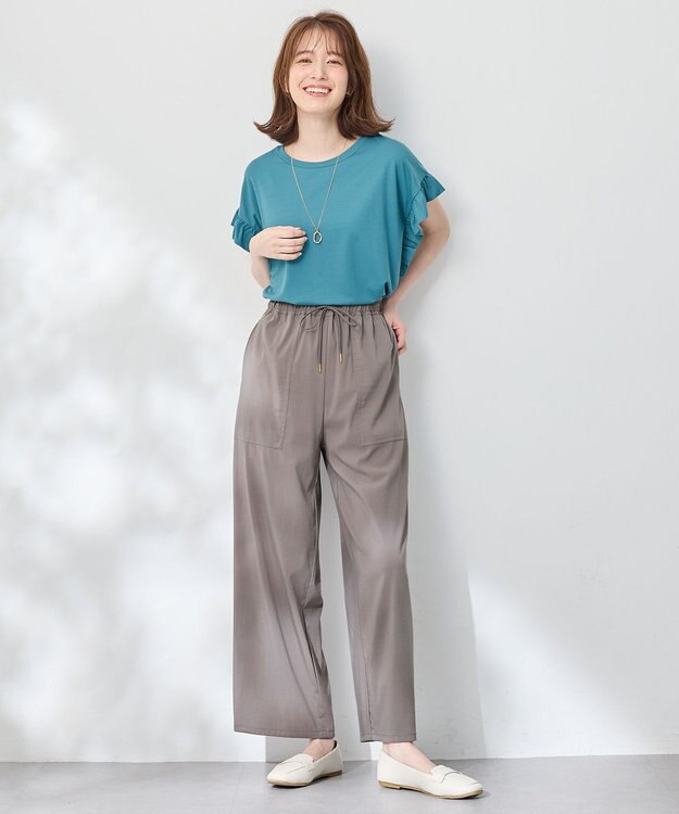 ANY ストレッチピケフリルTシャツ グリーン