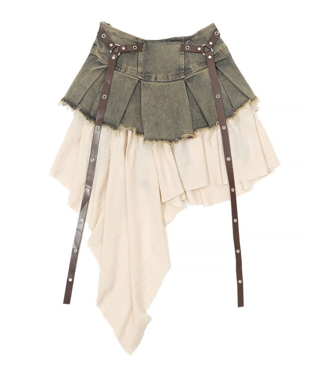 WEGO イレギュラーヘムデニムスカパン デニム中濃色