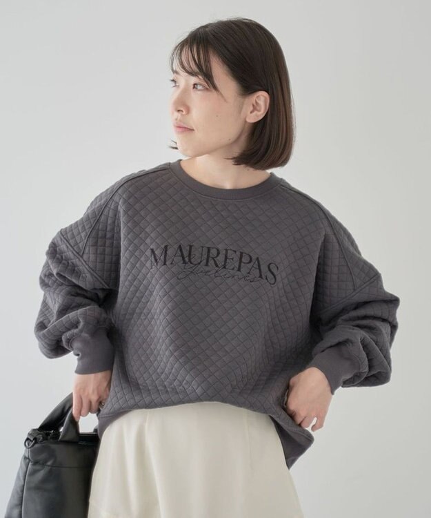 Green Parks ショート丈キルトロゴプルオーバー Gray