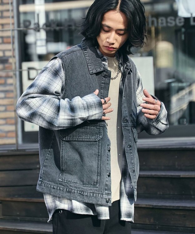 WEGO 【ユニセックス着用ITEM/MLサイズ展開】ワーカーズデニムベスト デニムブラックソノタ