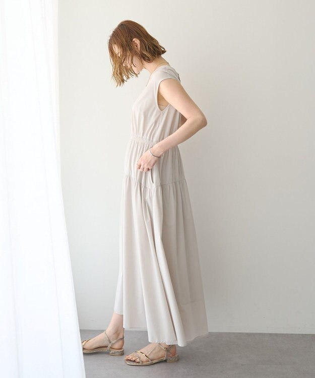 YECCA VECCA 【UVカット/接触冷感/遮熱】ギャザーロングワンピース Light Beige