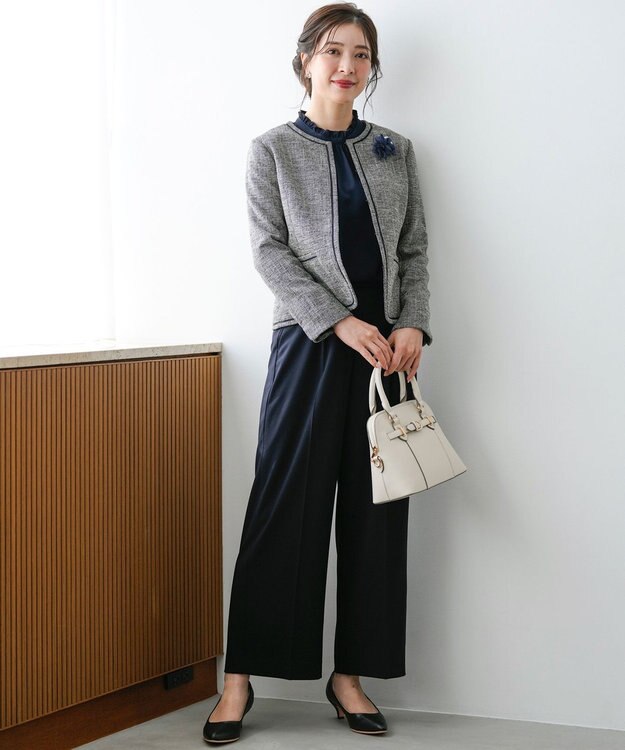 ANY SIS L ライトストレッチ ツイード ジャケット ネイビーシャンブレー