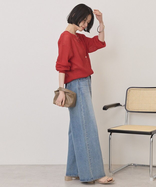 AMERICAN HOLIC 【前後2WAY】透かし編みニットカーディガン Red