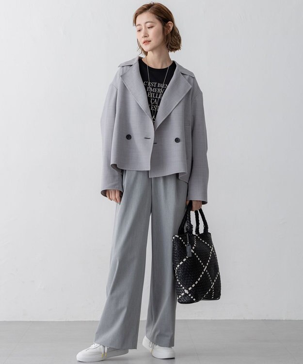 23区 【Oggi3月号掲載/セットアップ対応】ライトクロス ワイドパンツ ライトグレー系