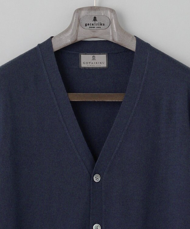 GOTAIRIKU 体温調整に【洗える/チクチクしにくい/ピリングしにくい】イタリア糸 ハイゲージ カーディガン_WOOL100% ネイビー系