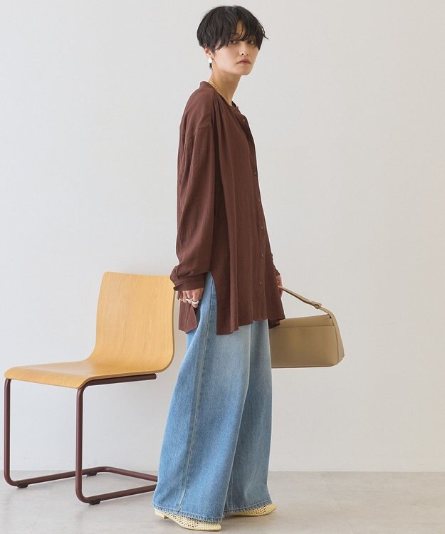 AMERICAN HOLIC 楊柳バンドカラーシャツ Brown