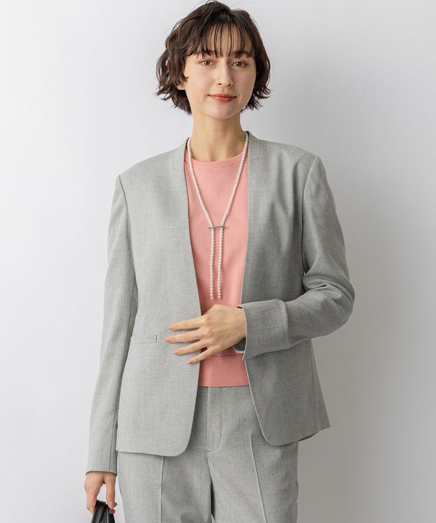 23区 【先行予約】アイアスマットストレッチ ノーカラージャケット ライトグレー系