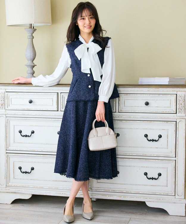 Feroux 【セットアップ対応】春ツイード コンパクトジレ ネイビー系1