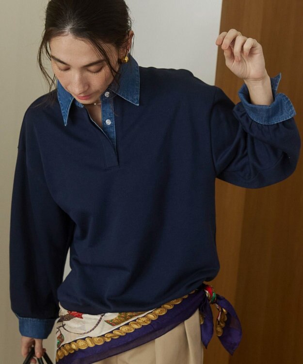 WEGO 【ANGIE VINTAGE】デニム襟スウェット ネイビー