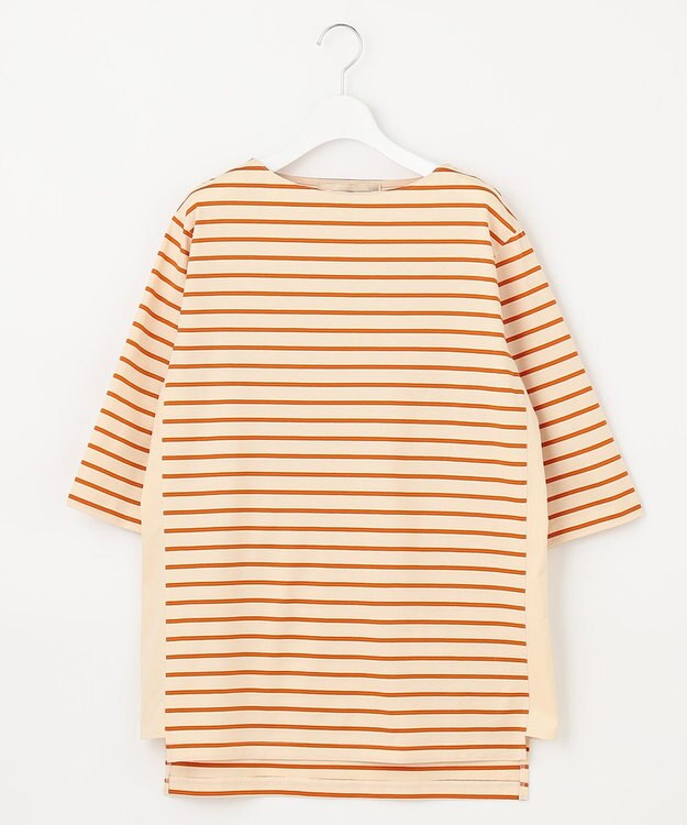 自由区 【洗える/UVケア】ボーダー ボートネックデザインカットソー ベージュ系2