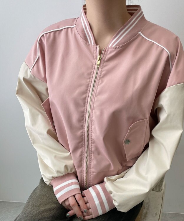 WEGO 配色デザインブルゾン ピンク