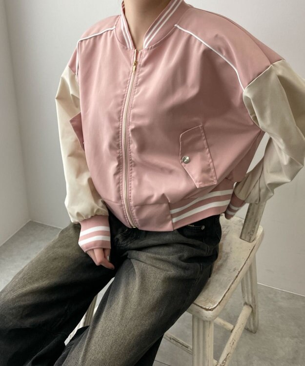 WEGO 配色デザインブルゾン ピンク