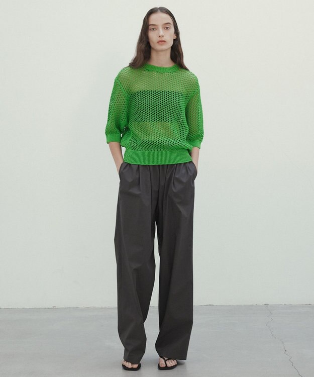 BEIGE， 【洗える】ALOE / コットンメッシュ半袖クルーネックニット Green