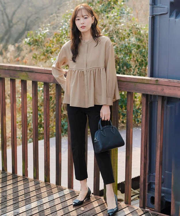 Tiaclasse 【洗える】ピンタックギャザーブラウス モカ