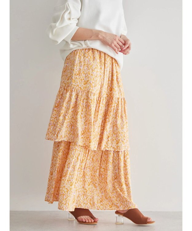 AMERICAN HOLIC ティアードエスニックプリントスカート Orange